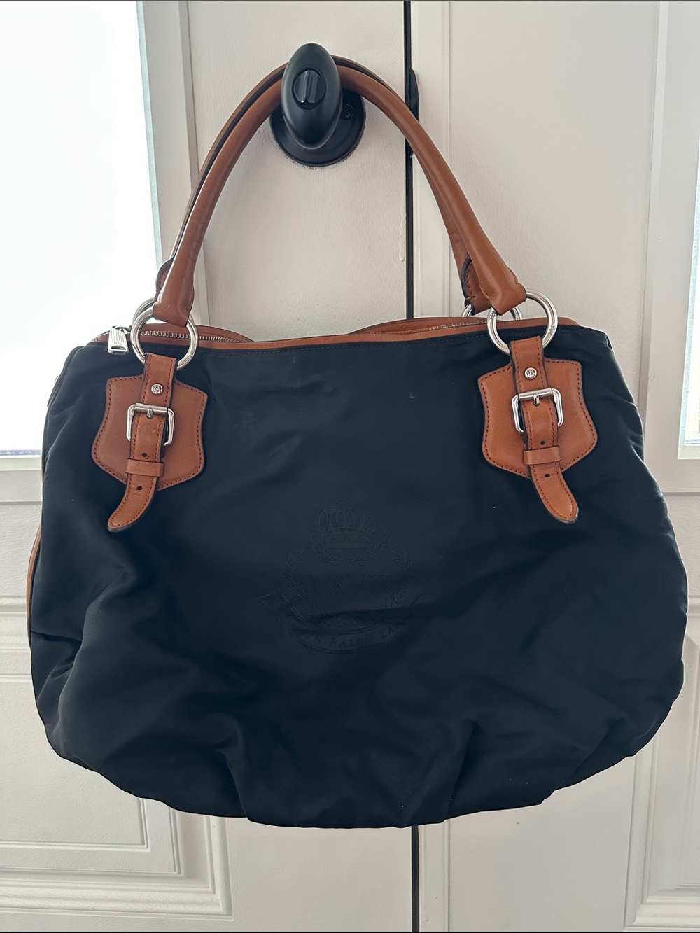 Ralph Lauren Classic Two-Tone Tote Bag - Black and Tan